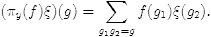 $$(\pi_y(f)\xi)(g) = \sum_{g_1g_2=g} f(g_1)\xi(g_2).$$